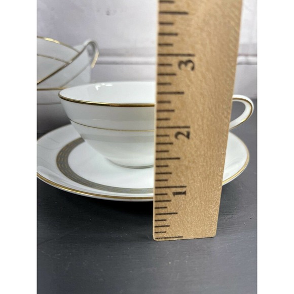 Noritake Japan 4 Cup and Saucers Set Bowl Grey Gold Greek Key Hartford 5944 - Picture 8 of 9